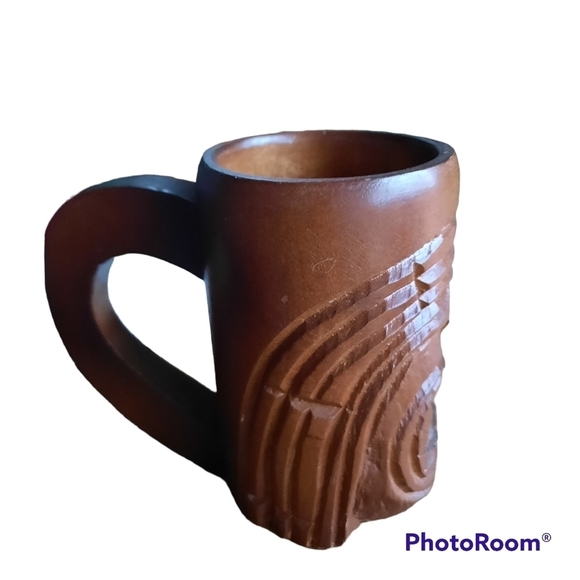 Hand carved wood tiki mug - Picture 2 of 5